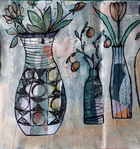 Floral mixed media art piece