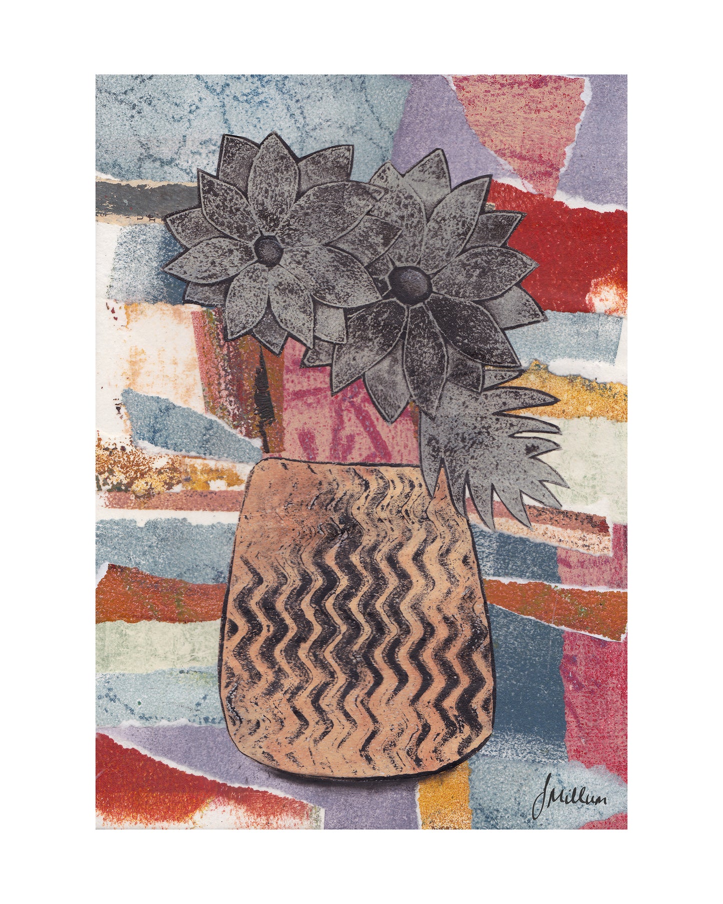 My Mother's Vases No.6 - Original Collage with Collagraph Printed Elements