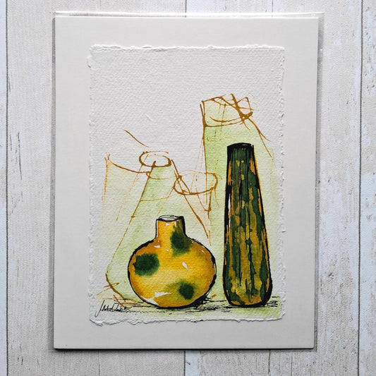 Original Ink Study - Yellow and Green Vessels