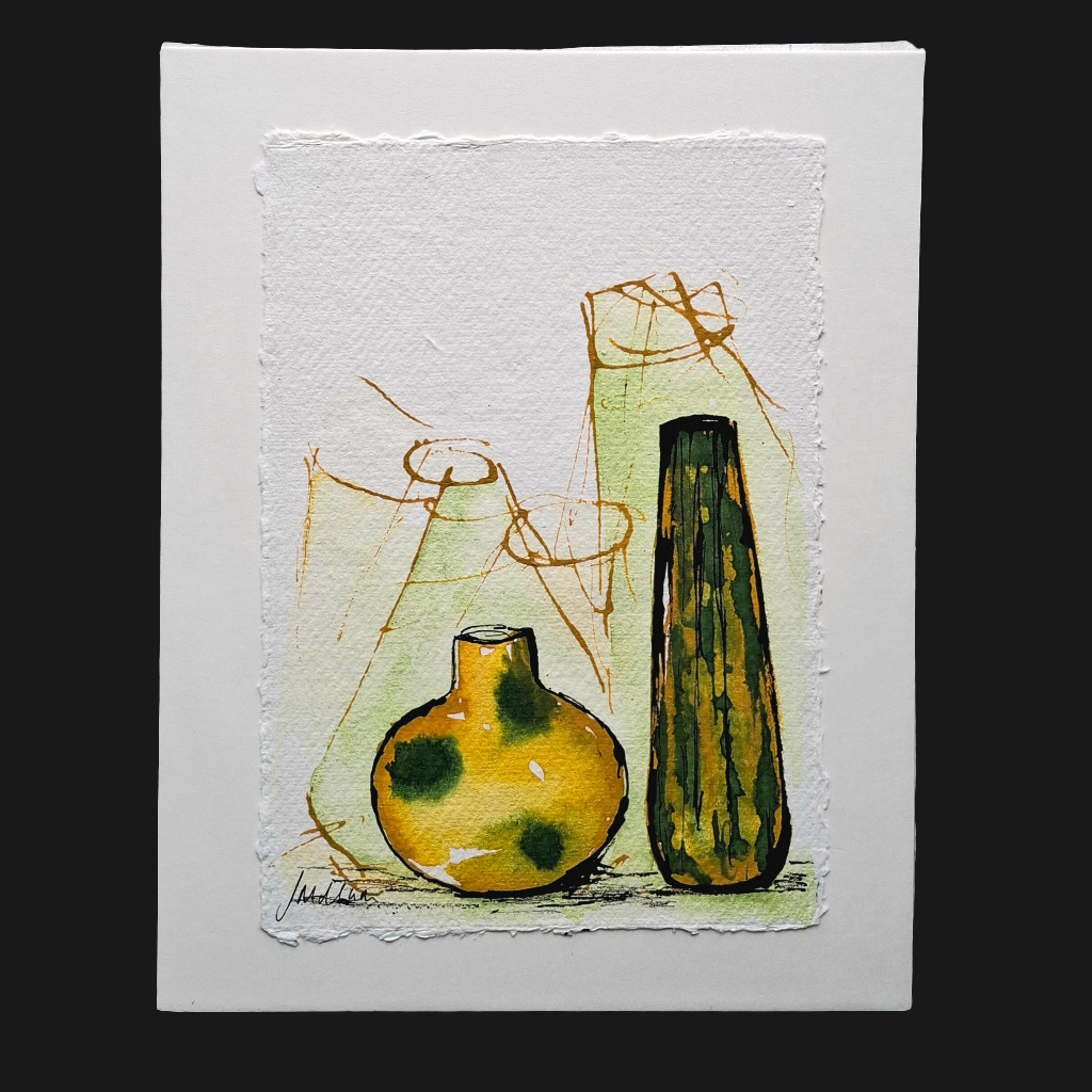 Original Ink Study - Yellow and Green Vessels